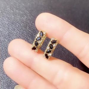 Huitan New Women Hoop Earrings with Marquise Black Cubic Zirconia Luxury Gold Color Earrings Wedding Temperament Lady Jewelry