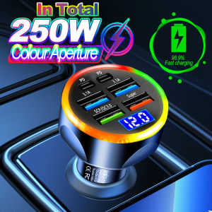 66-250W Car Charger Quick Charge Cigarette Lighter Adapter 2-6 Port USB-C Fast Charging Phone Charger for iPhone Xiaomi Samsung