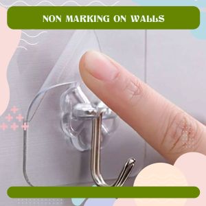 10 Pcs Adhesive Wall Hook Transparent Seamless Adhesive Hook Strong Sticking Wall Hook Reusable Anti-skid Traceless Heavy Duty Stick on Bathroom Kitchen