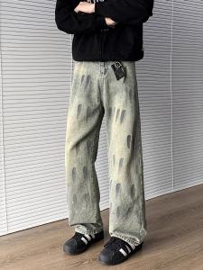 กางเกงยีนส์ทรงหลวมขาบานสไตล์อเมริกันย้อนยุค ทรงตรง กางเกงขายาว ทรงหลวม กางเกงยีนส์ทรงหลวมสำหรับผู้ชาย