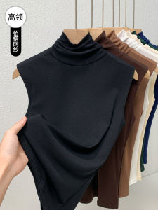 Black High Collar Mesh Sleeveless Vest Womens Outerwear Summer New Style Slimming Base Shirt Inner Wear Top for Office Commute