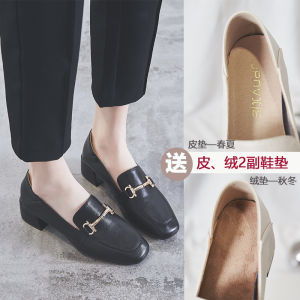 Comfortable mid Heel Single Shoes for Women Spring Autumn New Style Metal Buckle British Retro Soft Bean Shoes Two-Way Trendy