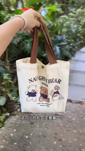 กระเป๋าผ้า ลายหมีน่ารัก กระเป๋าถือมือขนาดเล็ก ใส่ของอเนกประสงค์ ดีไซน์มินิมอล พกพาสะดวก