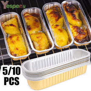 YESPERY 5/10pcs Gold Thickened Tin Paper Box Rectangular Baking Plate Disposable Cheese Corn Sweet Potato Durian box Cooking Foil Trays