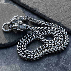 Double Dragon Buddha Pendant Necklace Titanium Steel Mens Hip Hop Personality Dominant Trendy Three Hanging Sweater Chain High End Sensation Internet Celebrity