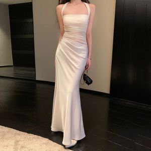 Satin & Tulle Mesh Splice Slimming A-Line Dress