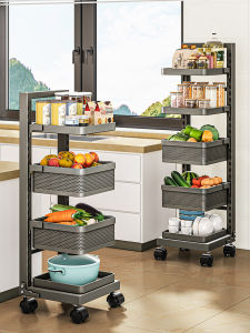 Modern Simplicity Kitchen Storage Rack Vegetable Fruit Stand Carbon Steel Ground Moving Seasoning Pot Holder Countertop Shelf
