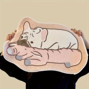 VIKAMA Thảm Hình Chú Chó Bulldog Pháp Dễ Thương Mềm Mại Lông Xù Chống Trượt Thảm Phòng Ngủ Trang Trí Phòng Hoa Văn Cho Bé Gái Chất Liệu Polyester Dài Phong Cách Cottage
