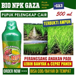 PROMO OBAT UNTUK ANAKAN PADI AGAR Cepat LEBAT & BANYAK NPK CAIR BIO NPK GAZA isi 500 ML Menyuburkan Daun dan Buah Anakan Padi Obat Penyubur Akar Padi Biar Kuat di Musim Hujan Pupuk Organik Peyubur Tanaman Buah Padi Terbaik