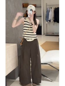 YUEZHONGWEI | Color Blocked Striped Slim Fit Sleeveless Polo Knitted Vest