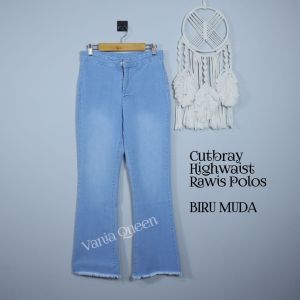 7C-G Celana Cutbray Highwaist Rawis Polos Celana Jeans Stretch Wanita Premium
