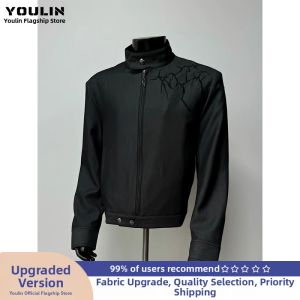 Spiky Design Short Shoulder Pad Baseball Jacket