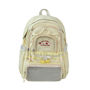 Hego Double Shoulder Bag Large Capacity Soft Girl Backpack Cute Pui Badge Student Daily Use Casual Youthful Style No Waterproof