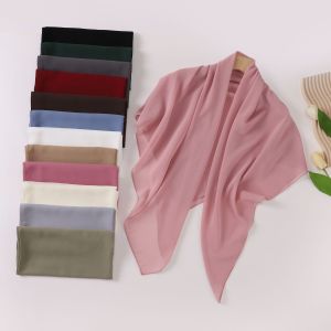 Jifang ผ้าพันคอสี่เหลี่ยมจัตุรัสชิฟฟ่อนแบบฟองล้วนขนาด110X110ซม. ผ้าพัชมีนามุสลิมฮิญาบสี่เหลี่ยมจัตุรัส WC65ที่รัดศีรษะ