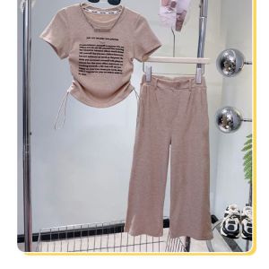 LS Show ชุดฤดูร้อนของเด็กผู้หญิงเสื้อยืดฤดูร้อนกางเกงขายาวสูทผ้าฝ้าย120-170ซม.