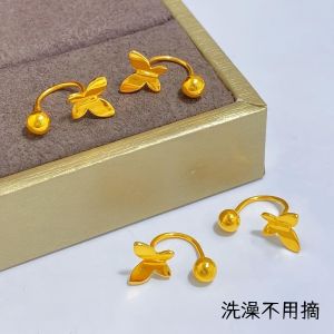 Titanium Steel Non-Fading Butterfly Double Ear Hole Screw Buckle round Bead Earrings Fashionable Jewelry for Men And Women