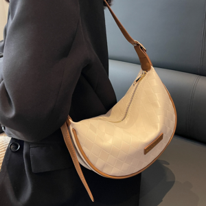 กระเป๋าสะพายข้างทรงขนมจีนหนัง PU แฟชั่นฤดูหนาวสำหรับผู้หญิง กระเป๋าสะพายข้างแบบสะพายข้างที่ทันสมัย ​​กระเป๋าสะพายข้างแบบมีซิป