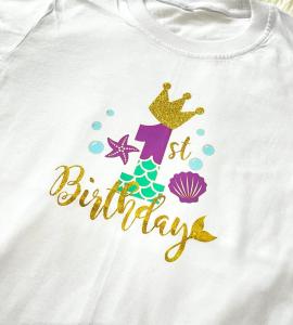 tshirt ulang tahun kaos anak angka 1 - 10 mermaid baju ultah birthday lucu pink hitam putih