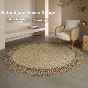 KENZAKI | Natural Jute Braided Wabi-Sabi Style Versatile Use No Adhesive Carpet