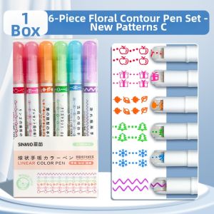 Floral Outline Wave Dotted Line Drawing Pen for Students and Children
