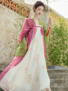 Womens Han Chinese Clothing Tang Style One-Piece Chest-Cut Skirt Short Shirt Han Elements Two-piece Set Dress Ancient Costume Daily Confucian Skirt Summer