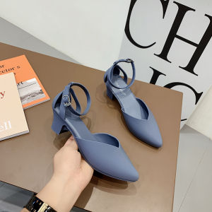 Giaebmo Fairy Style Sandals mid Heel Womens Shoes Buckle Strap Cover Toe Summer Fashion Casual Low Cut Plastic Outsole