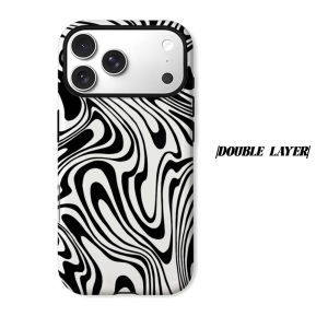 Black White Swirl Phone Case for iPhone 18 17 16 15 14 13 12 11 Air Pro Max Plus Double-layer Cover