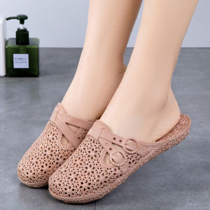 Womens Summer Fashionable Hollow out Flat Bottom Sandals Soft Bottom Anti-Slip INS Beach Casual Slippers Open Toe Slip-On