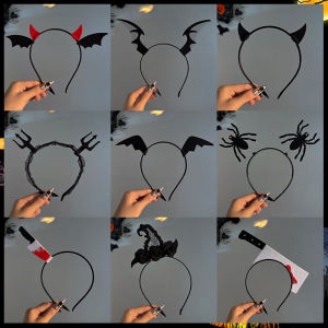 Halloween Devil Headband Horn Wings Vampire Devil Female Witch Pumpkin Spider Makeup Headband Hair Accessories