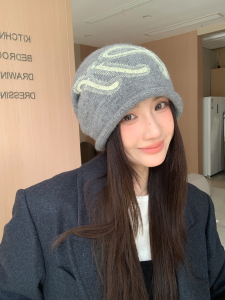 Korean Style Lazy Large Knitted Beanie Womens Autumn Winter Fashionable Cool Face Slimming Hat Adjustable round Top No Brim