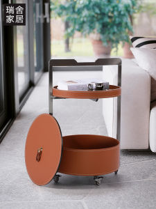 Rolling Portable Retro Saddle Leather Bedside Organizer