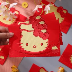 ซองสีแดง Sanrio Hello Kitty ปีใหม่3ชิ้นซองจดหมายที่สร้างสรรค์3D สีบรอนซ์ซองสีแดงเทศกาลฤดูใบไม้ผลิการ์ตูนแมวคิตตี้น่ารักมีโชคด้านการเงินของขวัญ