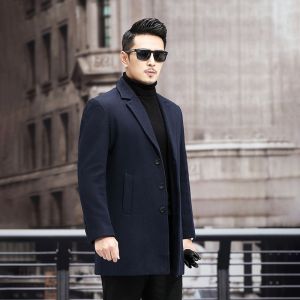 plus Size Woolen Mens Coat Winter Business Casual Flap Collar Single Button Fashion City Style Mid-Length Large Size Windbreaker
