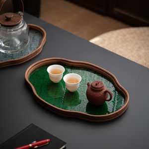 Retro Simplified Glass and Bamboo Saucer Tray