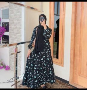 Gamis Susun Kerah Shanghai Terbaru Motif Bunga - Gamis Susun Motif Bunga Terbaru