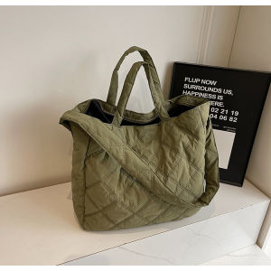Winter Large Capacity Canvas Womens Tote Bag Diamond Grid Pattern Casual Crossbody Shoulder Bag Handbag Shopping Bag Shape