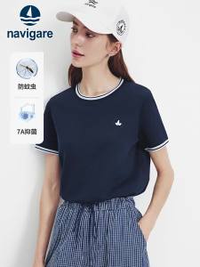 Navigare | Round Collar Embroidery T Shirt Summer Leisure Tops for Women