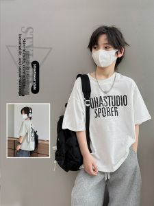 Childrens Short Sleeve T-Shirt Pure Cotton Breathable Printed Top for Boys Summer Half Sleeve Lightweight Gas-Porous Shirt