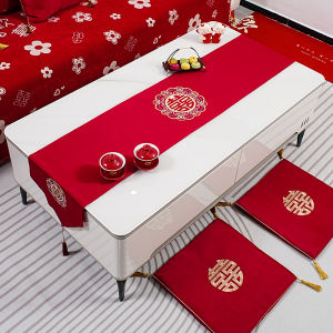 Wedding Red Tablecloth Chinese Style Marriage Bedroom Decoration Double Happiness Character Tea Table Cloth Festive Tableware
