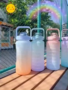 2000ml Botol Air Viral Tik Tok 2L Water Bottle With Straw Food Grade Plastic Portable Tumbler Gym Outdoor Travel Botol Air Besar Office School 网红渐变色水瓶运动水杯办公室水瓶