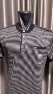 Kaos Fashion Pria Klep Kancing CRS 91 Motif Salur Lengan Pendek Top Kasual Brand Dengan Model Terbaru (Kancing dan Kantong Saku Hidup)