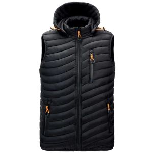 Jaket Rompi Ritsleting Bertudung Pria Merek Baru Musim Dingin Rompi Pria Hangat Warna Solid Bawah Rompi Jaket Mantel Pakaian Luar