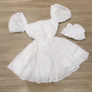 Đầm thiết kế đi biển váy Ren hoa nổi đầm Quảng châu tay búp khoá kéo 2 lớp kèm quần rời dễ thương