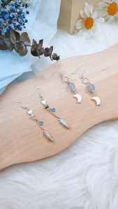 Made-to-Order SG - Sky Blue Aqumarine Crescent Moon Crystal Dangle Earrings Handmade Crystal Dangle Earrings
