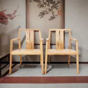 Retro Chinese Style Solid Wood Single Recliner Classical Official Hat Chair Living Room Home Use Backrest Armchair Elm Wood