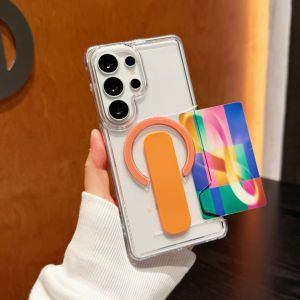 Credit Card Holder Slot Clear Acrylic Case For Samsung Galaxy S26 S25 S24 Ultra Plus For Magsafe Magnetic Charging Bracket Cover