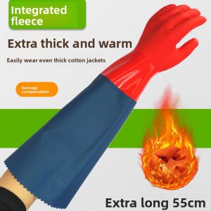 MONLEYTA | Thickened Fleece Laundry Gloves Waterproof Durable Long Thickened Household Work Gloves For Washing Dishes And Vegetables Wear Resistant Winter Mens Gloves