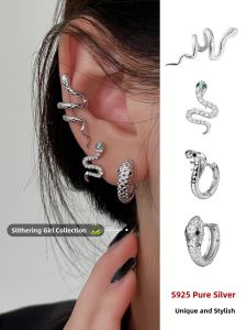 Unique Snake Shape Silver Earrings Womens Fashion Personality Small Mass Market Pure Silver Ear Jewelry Elegant Ear Buckles