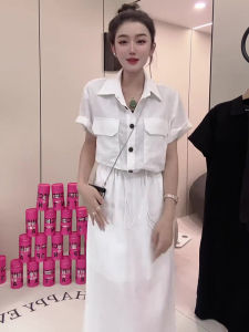 Casual Cotton Linen Shirt Dress Womens Knee-Length Fashionable Slimming Summer Workwear High Waist A-Line Pure Color