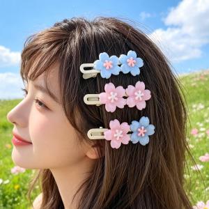 5Pcs Jelly Cherry Blossom Hair Clips / Sweet Floral Duckbill Clips / Daily Side Bangs Hair Pins / Lovely Girls Hair Accessories